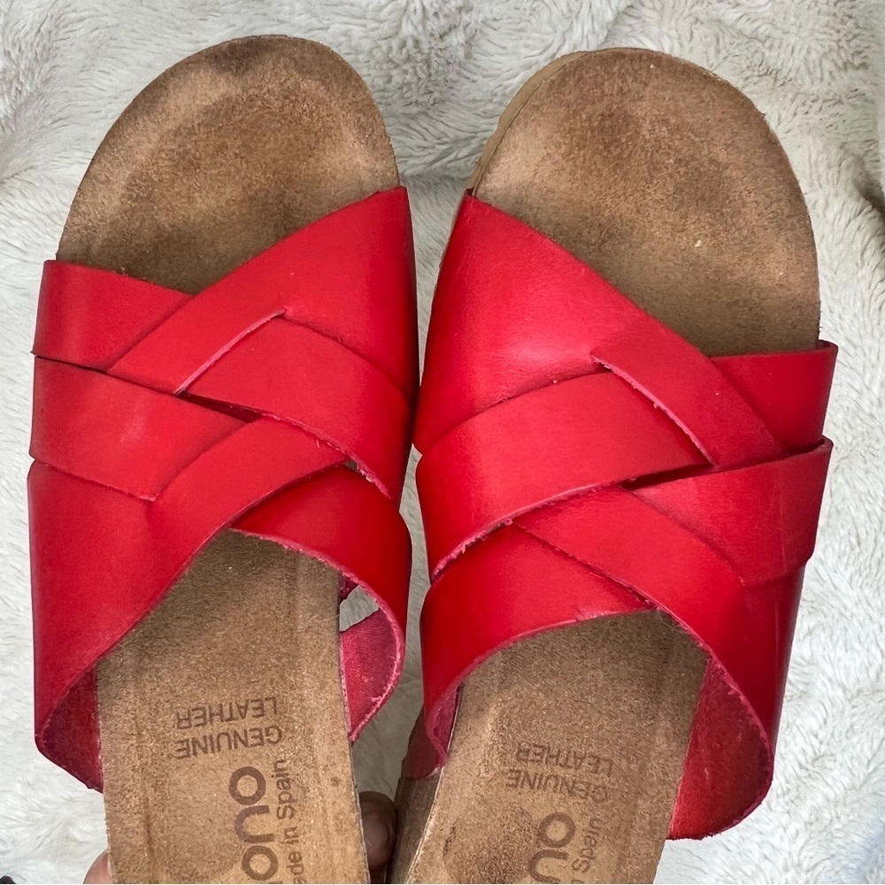 Yokono Spain Candela Red Leather Criss Cross Cork Wedge Slip On Sandals, Sz 9 - Picture 8 of 8